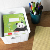 Aufbewahrungskörbchen WEIß Rattan-Optik - DINA5 24.5x19x10cm - LEBENSMITTELECHT Ordnungskorb Ordnungsbox Schubladenorganizer Organizerbox Ordnungssystem